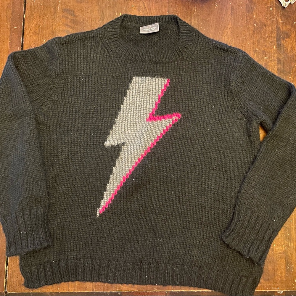 Wooden Ships Sweater Womens Small / Medium Black Mohair Lightning Bolt Oversized